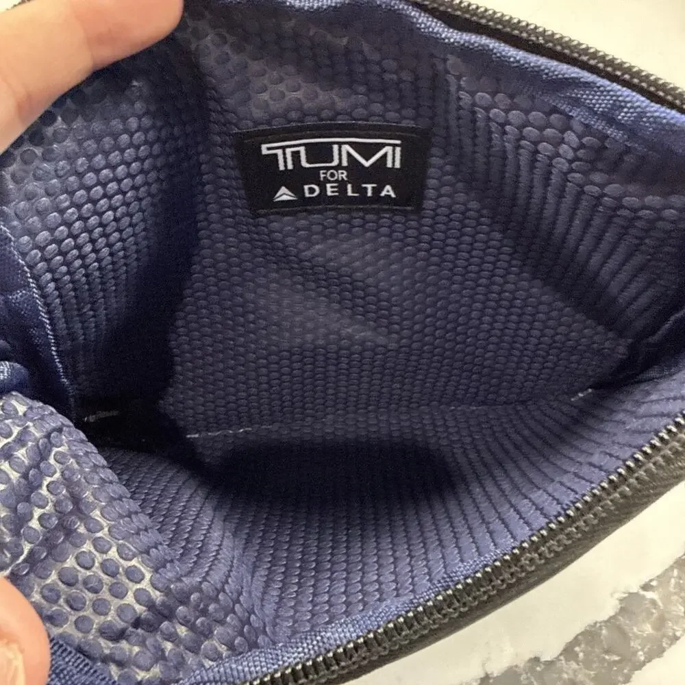 Tumi For Delta Zip Travel Pouch Cosmetic Beauty Bag Toiletries Two Tone Gray